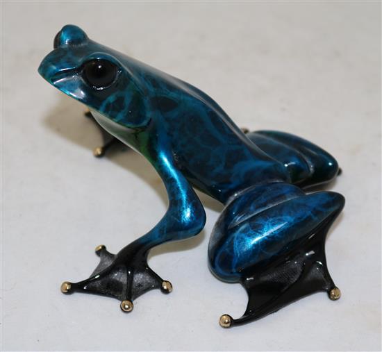 Tim Cotterill. A blue and green lacquered bronze model of a frog, 4.5in., complete with certificate of authenticity